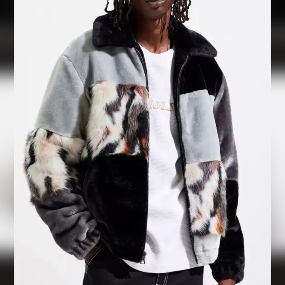 UO Blocked Faux Fur Jacket Bomber Jacket - Picture 15 of 15